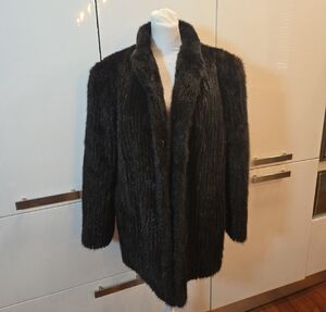 Vintage Evans Genuine Mink Fur Jacket Dark Brown Black Size Large Womens
